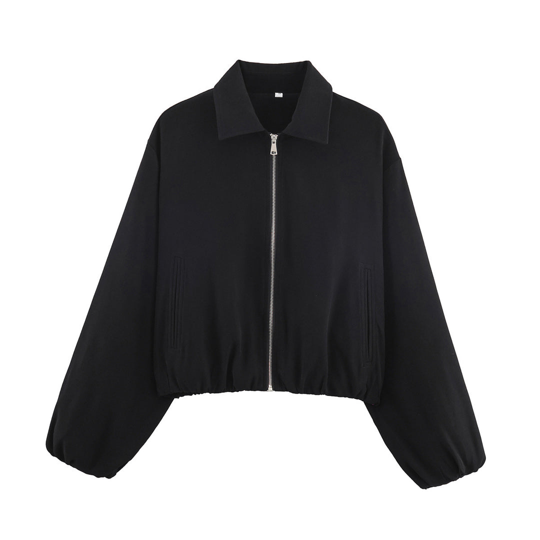 Trendy transitional jacket for women with puff sleeves and zipper Lune London