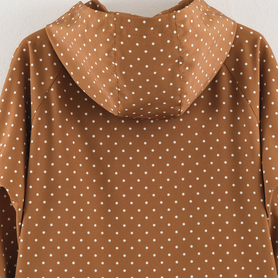 Women's Lightweight Water-Repellent Hooded Jacket with Polka Dot Pattern and Snap Button Placket Amarae