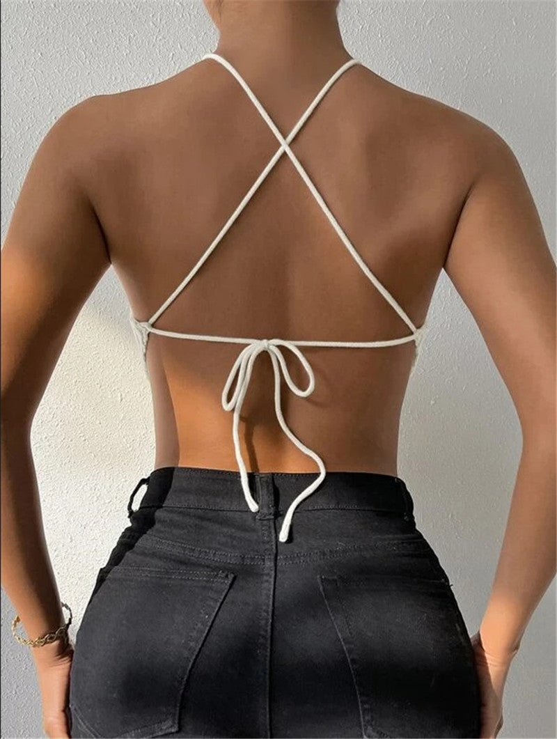 Women crochet crop-top with asymmetrical design Lune London