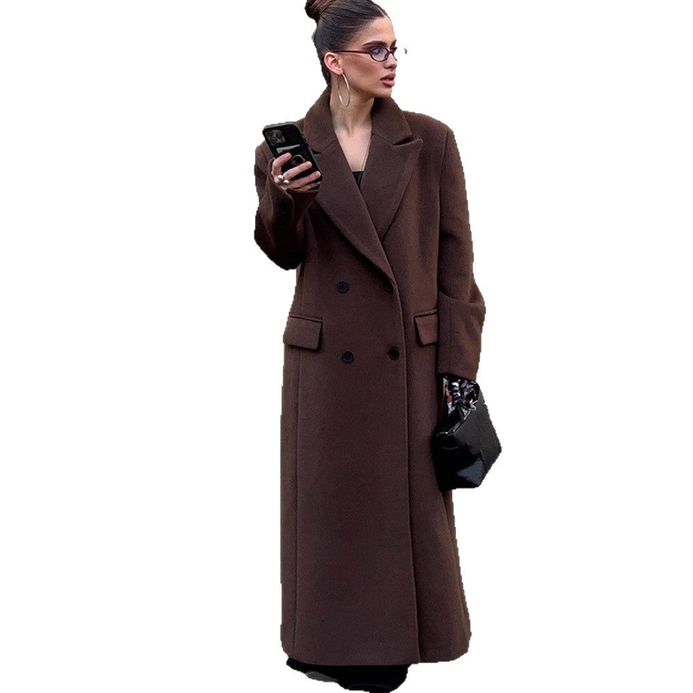 Women's Maxi-Length Wool Blend Coat with Boxy Oversized Silhouette and Distinctive Shoulders Amarae