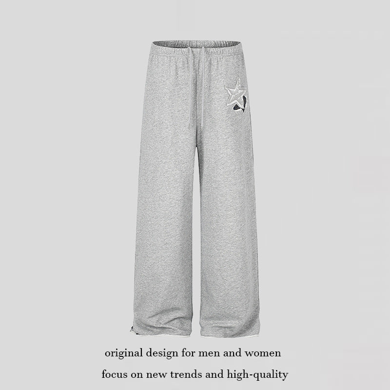 Women's Extra Wide Palazzo Sweatpants with Comfort Waistband, Drawstring and Star Applique Amarae