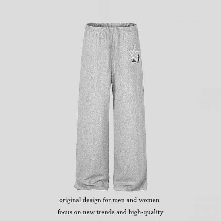 Women's Extra Wide Palazzo Sweatpants with Comfort Waistband, Drawstring and Star Applique Amarae