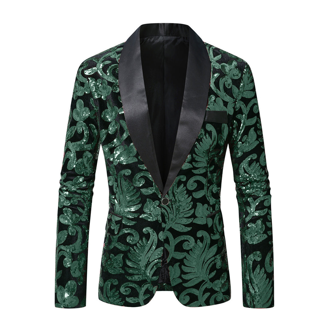 Shimmering suit blazer for men with sequin floral patterns Lune London