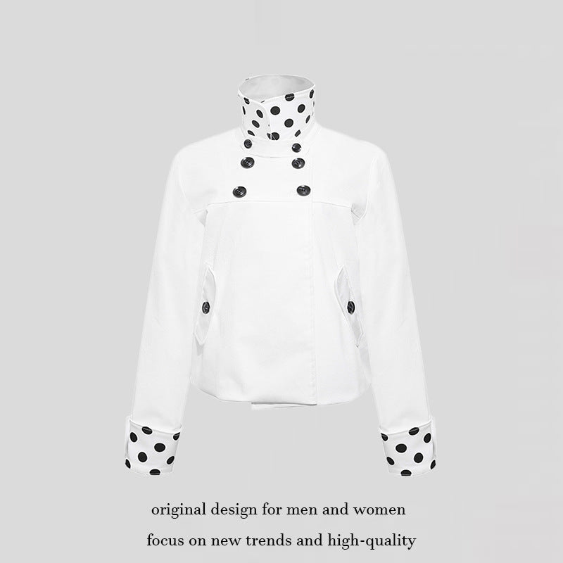 Women Short Double-Breasted Jacket with Stand-Up Collar and Polka-Dot Lining Amarae