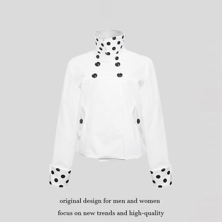 Women Short Double-Breasted Jacket with Stand-Up Collar and Polka-Dot Lining Amarae