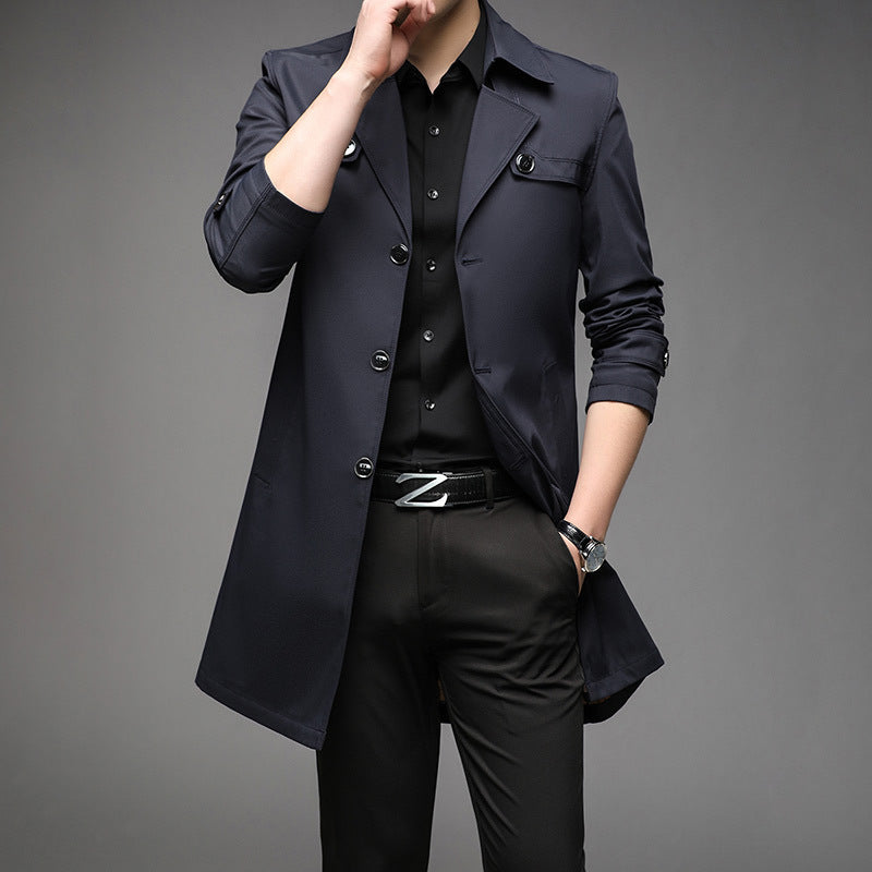 Men's Light Trench Coat with Tailored Fit, Chest Pockets and Adjustable Sleeve Straps Amarae