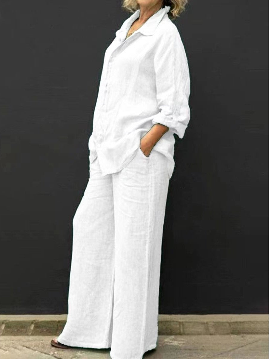 Women's Relaxed Linen Set with Oversized Shirt and Wide Palazzo Pants Amarae