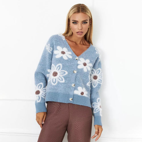 Cardigan confortable pour femme avec motif floral et détails de boutons Chic & Stil