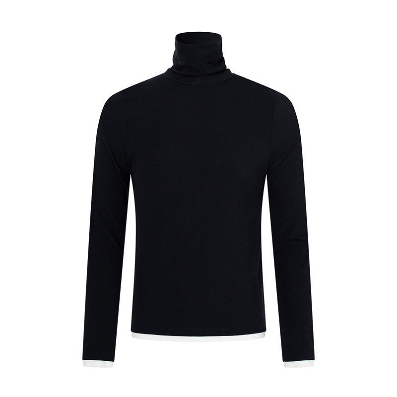 Men's Slim-Fit Turtleneck Fine Knit Shirt with Melange Jersey and Stretch Amarae