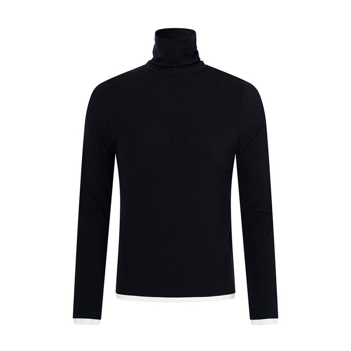 Men's Slim-Fit Turtleneck Fine Knit Shirt with Melange Jersey and Stretch Amarae