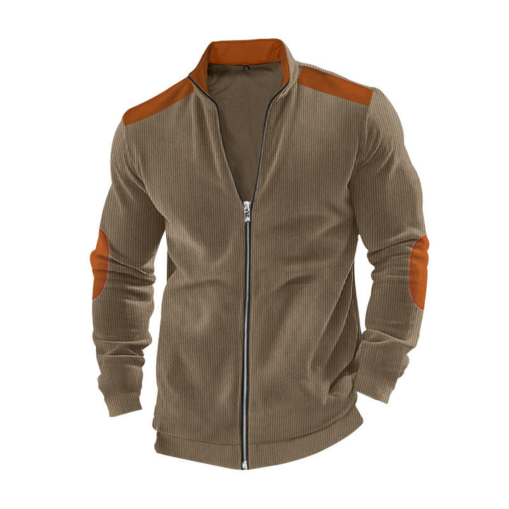 Sporty knitted jacket for men with contrasting leather applications Lune London