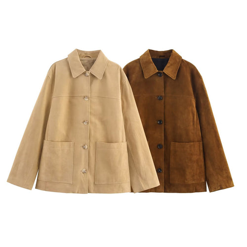 Casual suede jacket for women with practical pockets and trendy cut Amarae