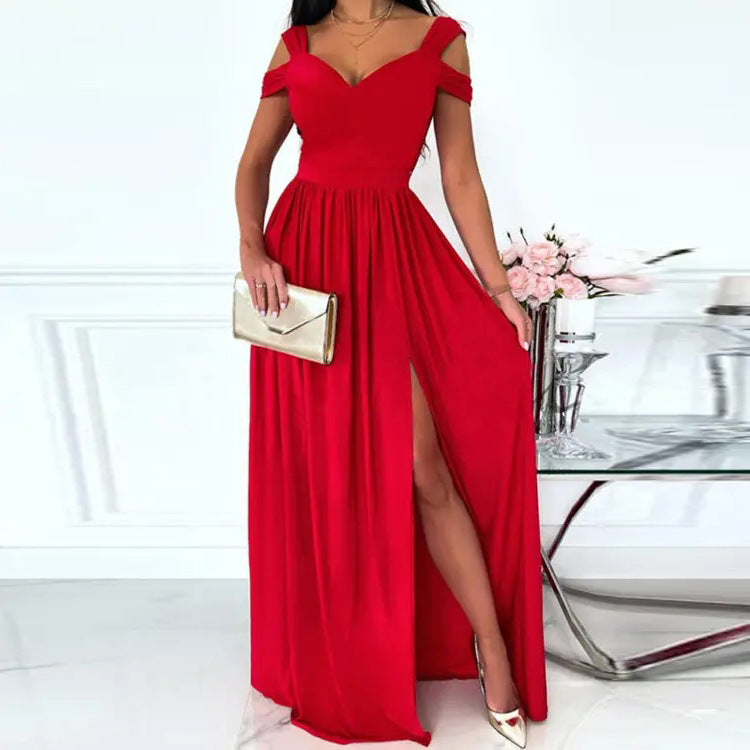 Maxi dress for women with off-shoulder design and refined slit Lune London