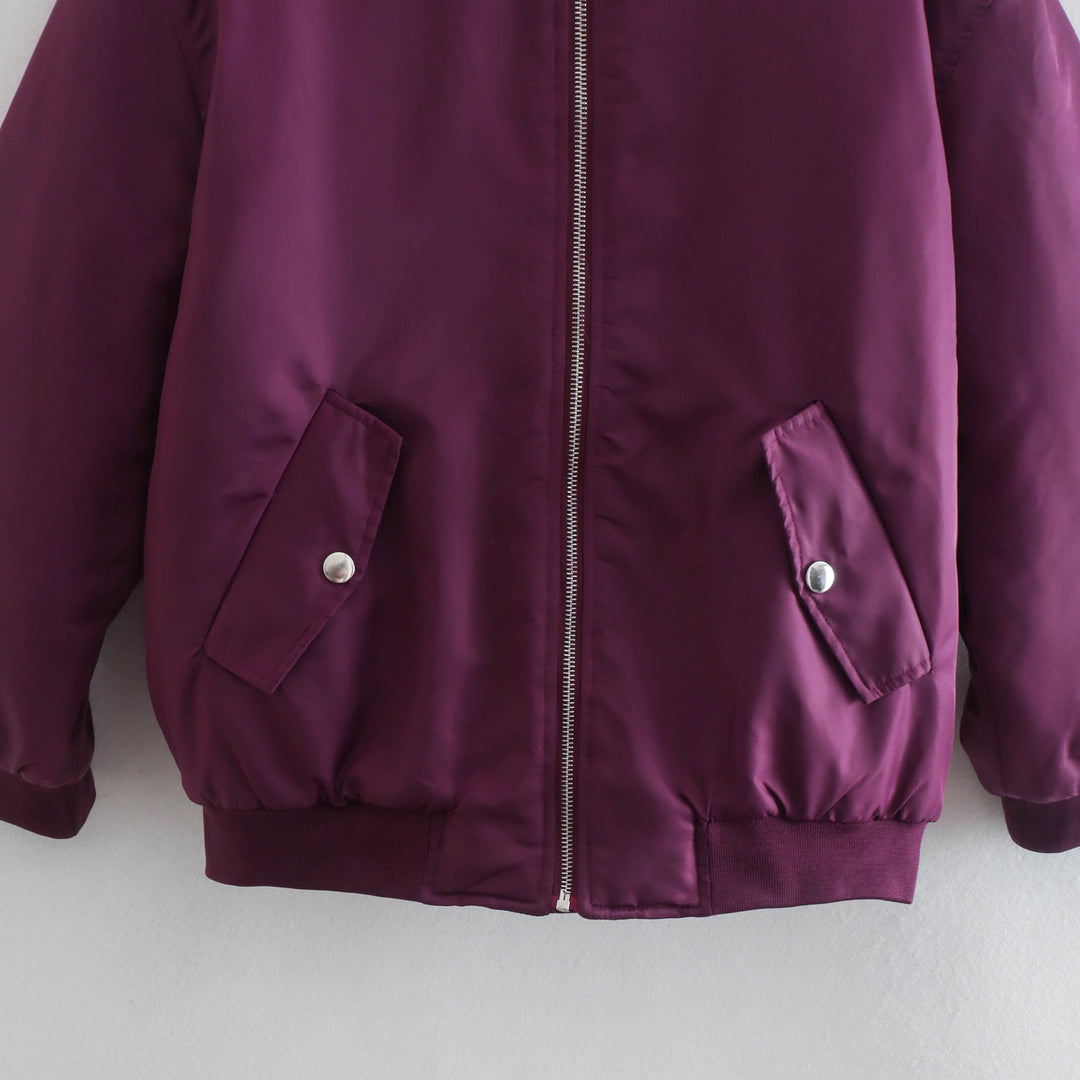 Women Boxy Bomber Jacket in Oversized Look with Zipper and Slanted Flap Pockets Amarae