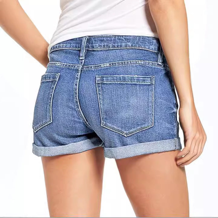 Women Destroyed Denim Shorts in Casual Leisure Style Lune London
