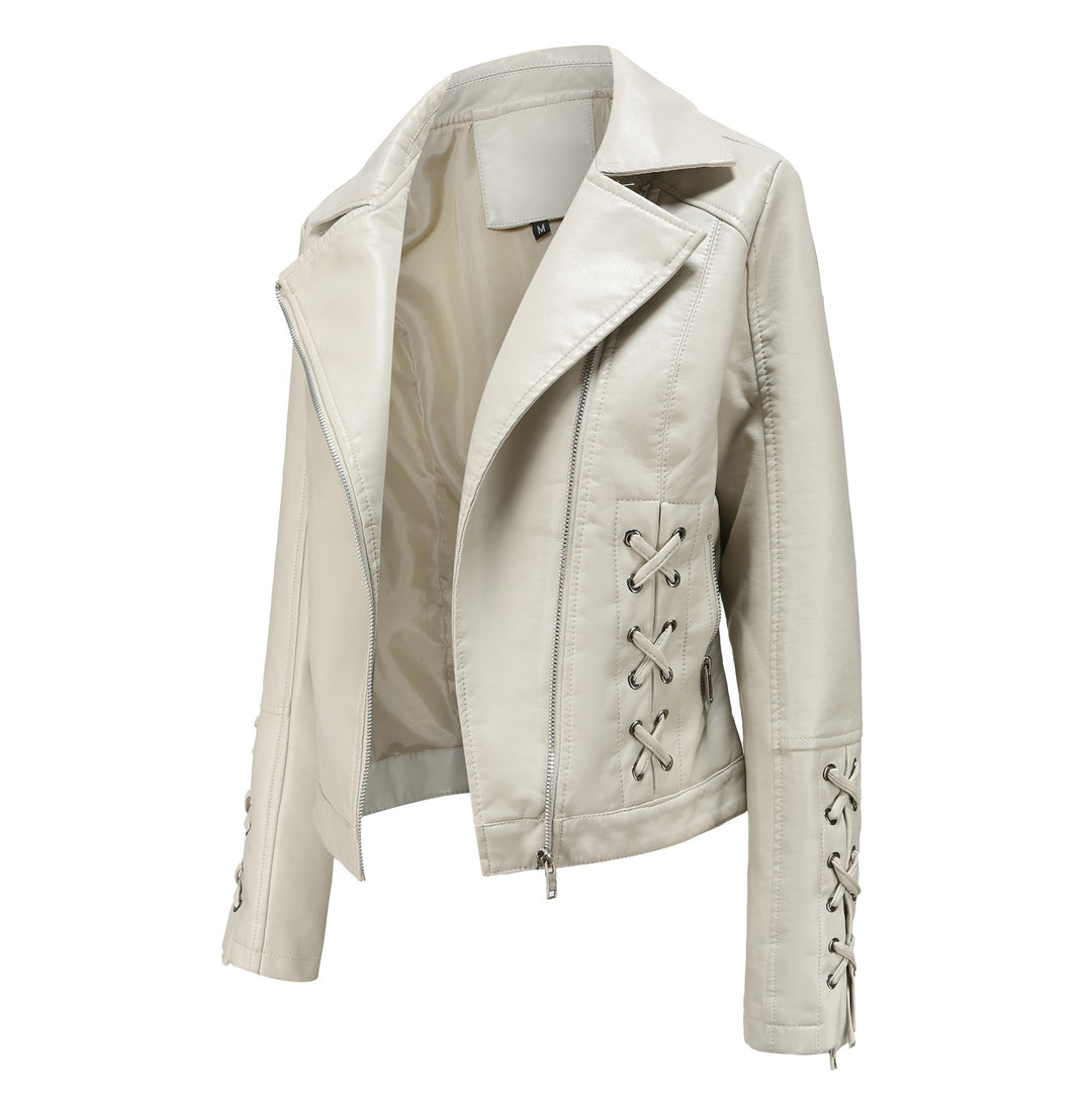 Faux leather jacket for women with refined lace details Lune London