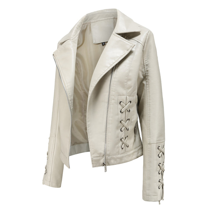 Faux leather jacket for women with refined lace details Lune London