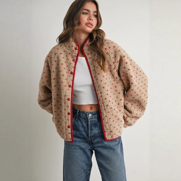 Veste bomber confortable pour femmes avec des boutons décoratifs et en polaire douce Chic & Stil