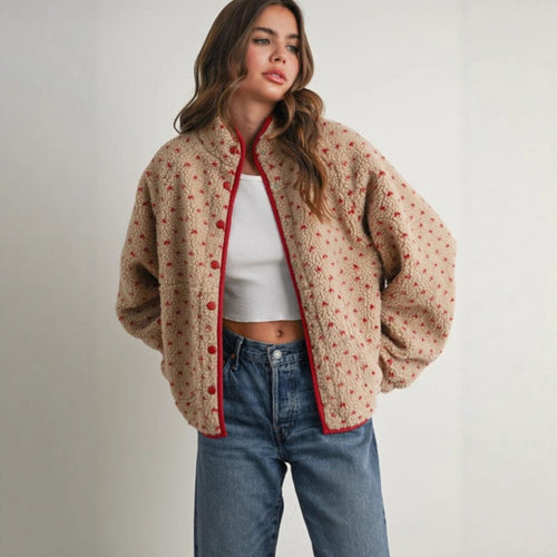 Veste bomber confortable pour femmes avec des boutons décoratifs et en polaire douce Chic & Stil