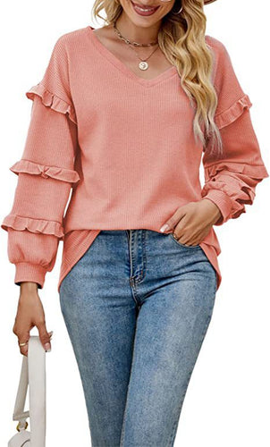 Women's ruffled sweater with V-neck Amarae