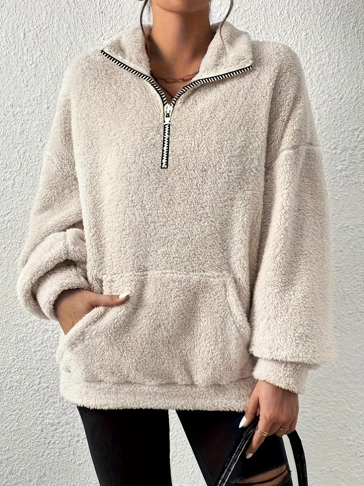 Cozy fleece sweater for women with half-zip and side pockets Lune London