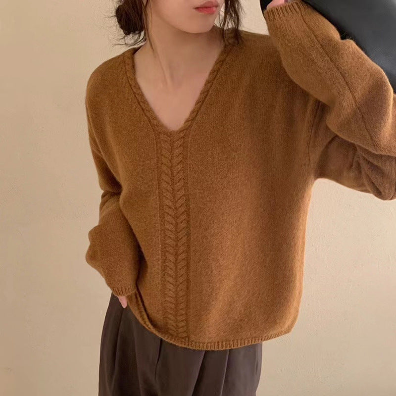 Pull femme surdimensionné à col en V avec texture en fine maille Chic & Stil