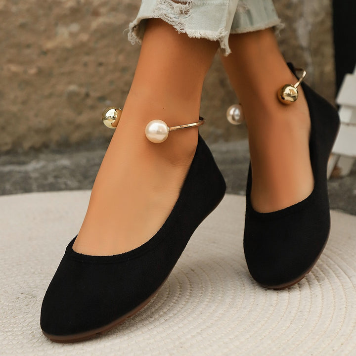 Ladies Elegant Ballerinas with elaborate pearl ornament and non-slip sole Lune London
