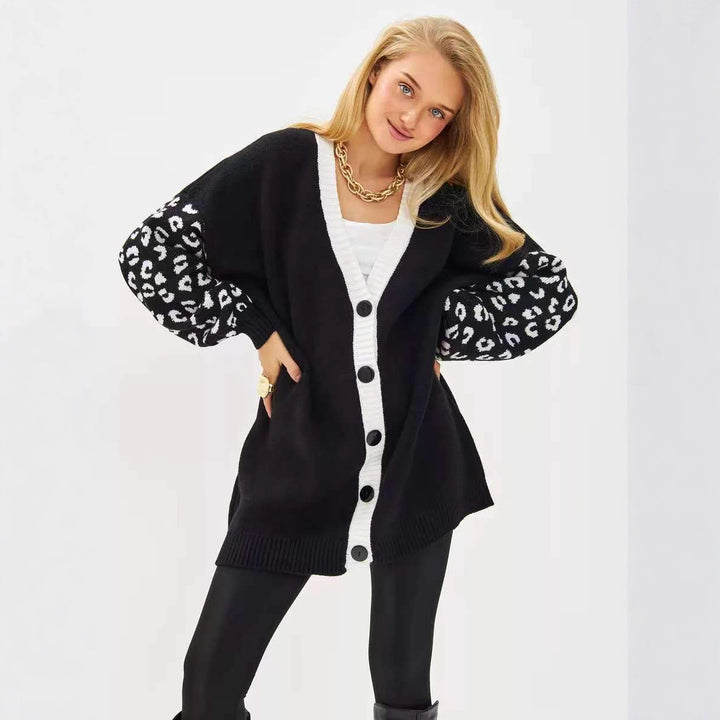 Thick knit jacket for women with contrasting sleeves and button details Lune London