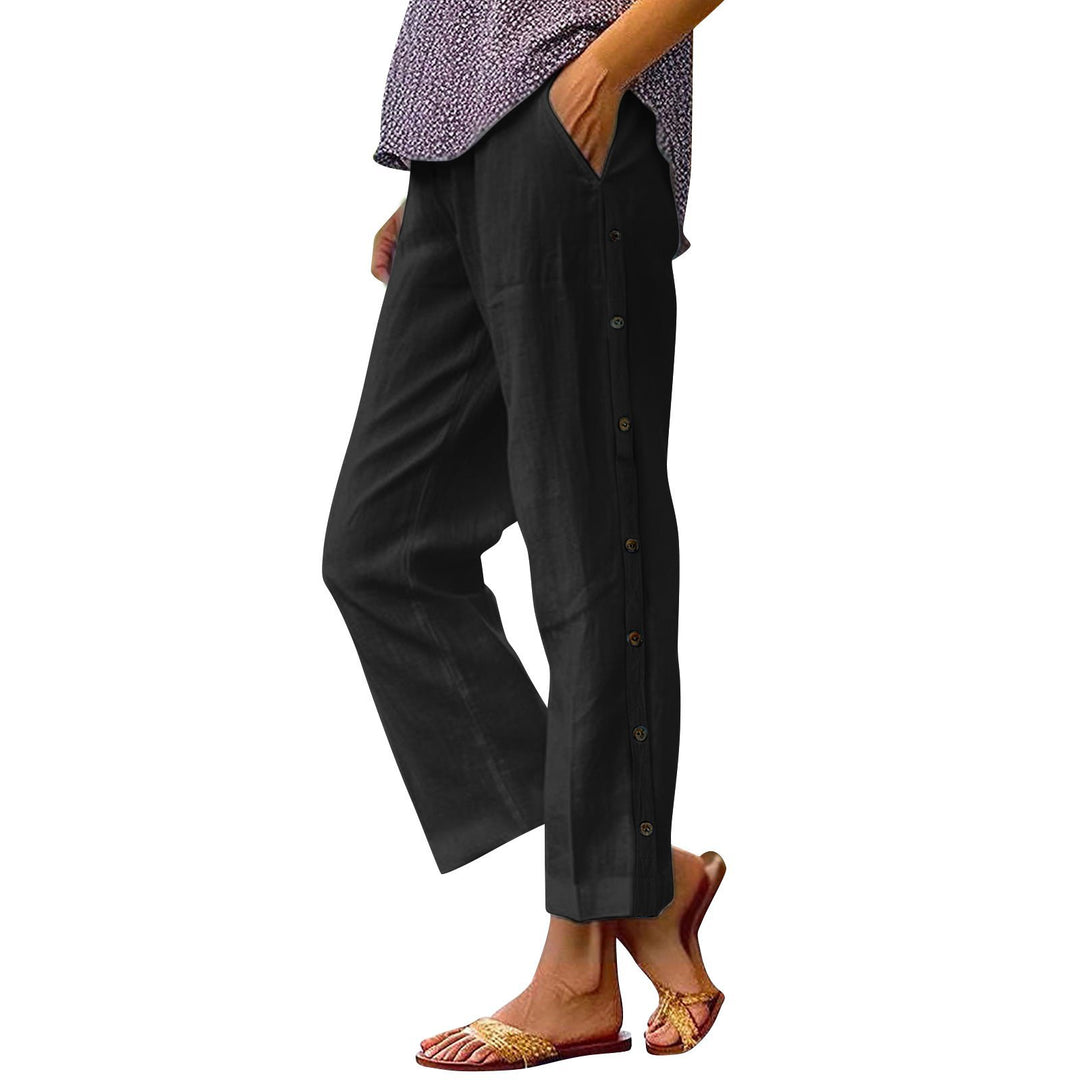 Comfortable linen pants for women with button details Lune London