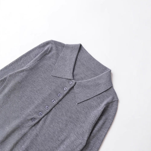 Women's long sleeve sweater with polo collar and button-up neckline Amarae