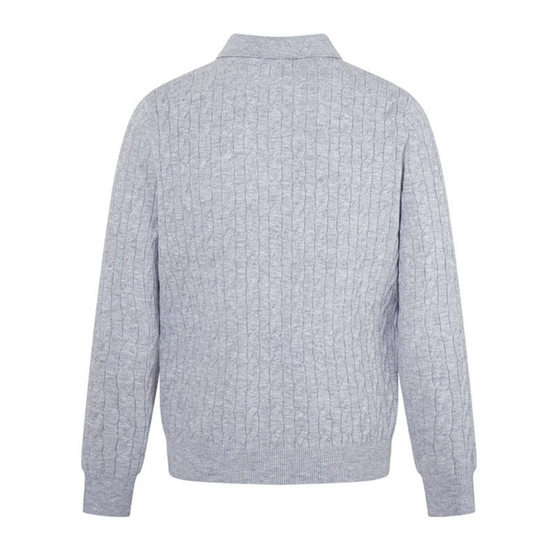 Men's knit polo with cable knit pattern, shirt collar and button placket Amarae