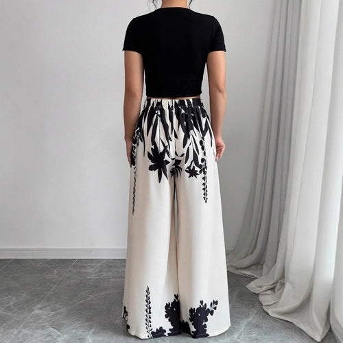 Amarae Floral Print Wide Palazzo Pants Set for Women