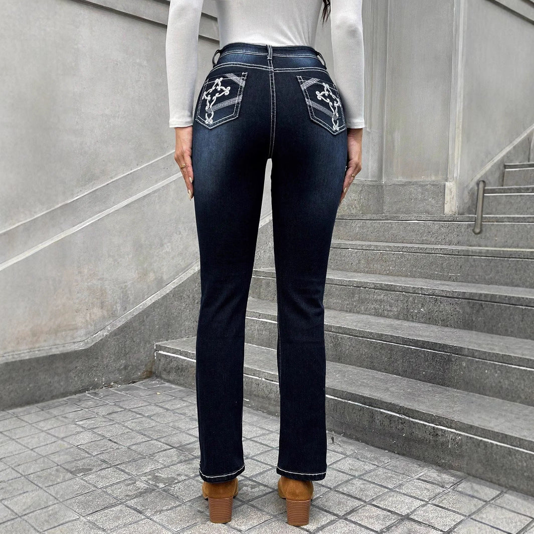 Women High-waisted slim fit Straight Jeans with contrast seams and slight flare Amarae