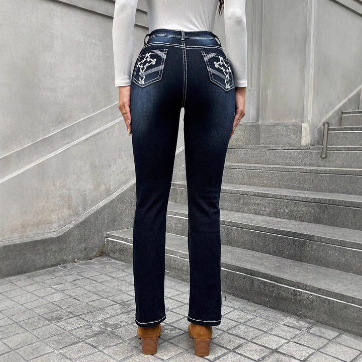 Women High-waisted slim fit Straight Jeans with contrast seams and slight flare Amarae