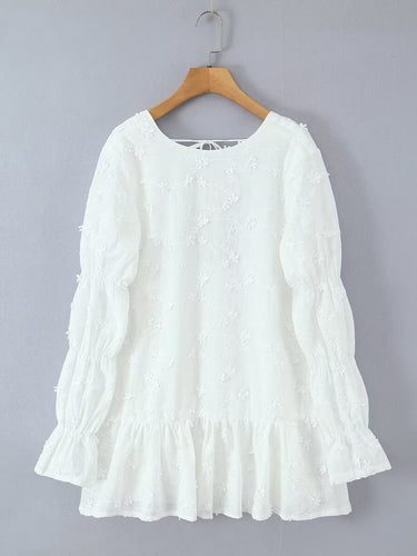Airy tunic dress for women with floral embroidery and lace hem Amarae