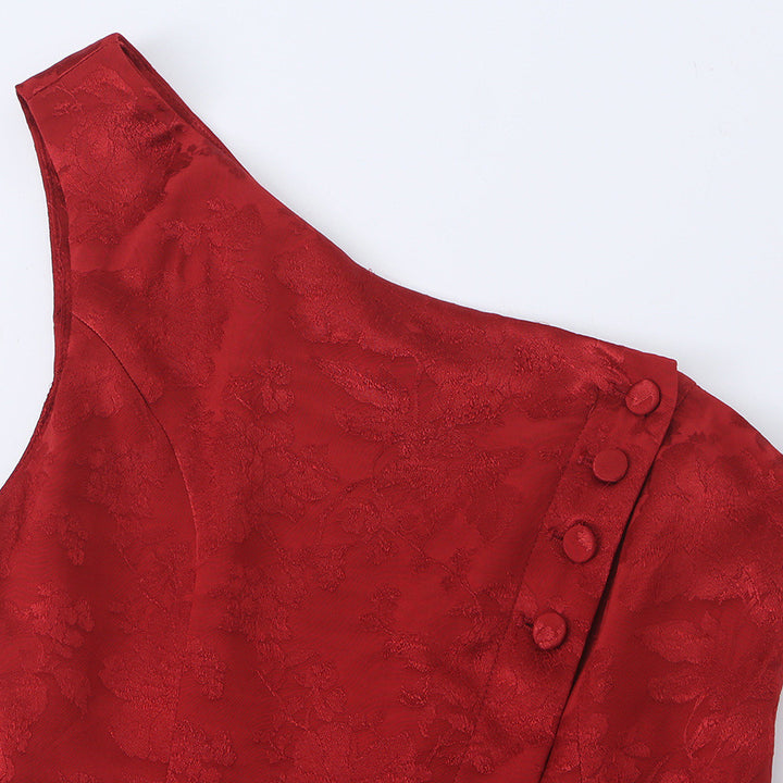 Women's One-Shoulder Jacquard Top with Waistband and Decorative Bow Amarae
