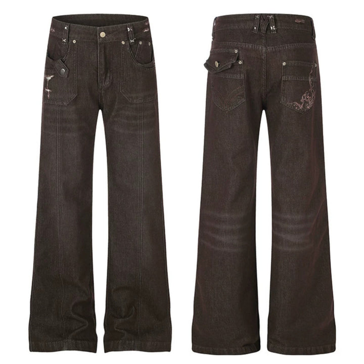 Women's Wide High-Waist Denim Trousers with Straight Leg and Utility Patch Pockets Amarae