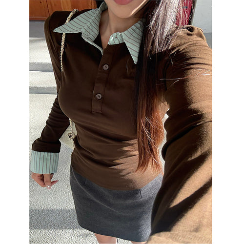 Ladies fashionable long-sleeve shirt with contrast collar Chic & Stil