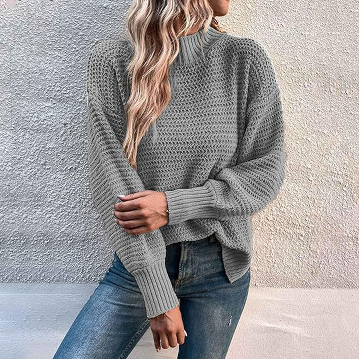 Knit sweater with high collar and structured pattern for women Lune London