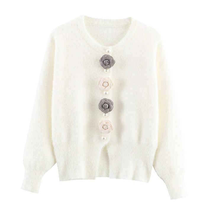 Ladies stylish cardigan with unique floral appliqués Lune London