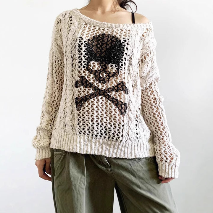 Thick knit sweater for women with skeleton pattern Lune London