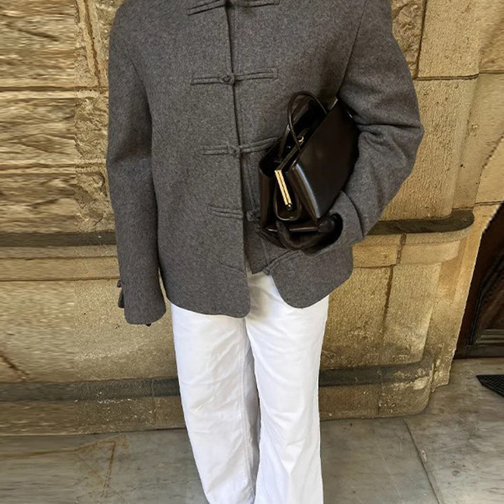 Women's Oversize Wool Blend Jacket with Mandarin Collar and Toggle Closures Amarae