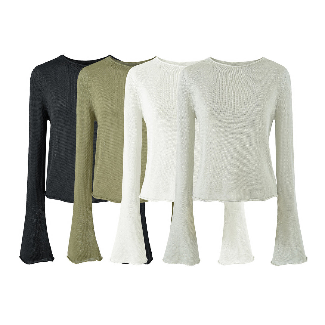 Women's Lightweight Fine Knit Long Sleeve with Flared Trumpet Sleeves Amarae