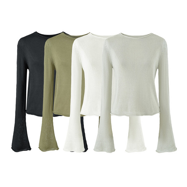 Women's Lightweight Fine Knit Long Sleeve with Flared Trumpet Sleeves Amarae