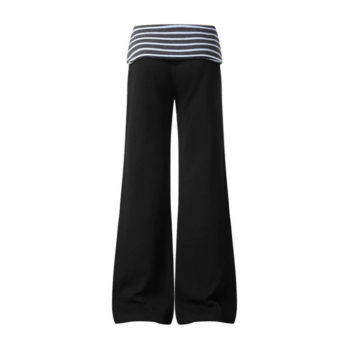 Women's Wide Loungewear Pants with Cuffable Striped Waistband and Decorative Buttons Amarae