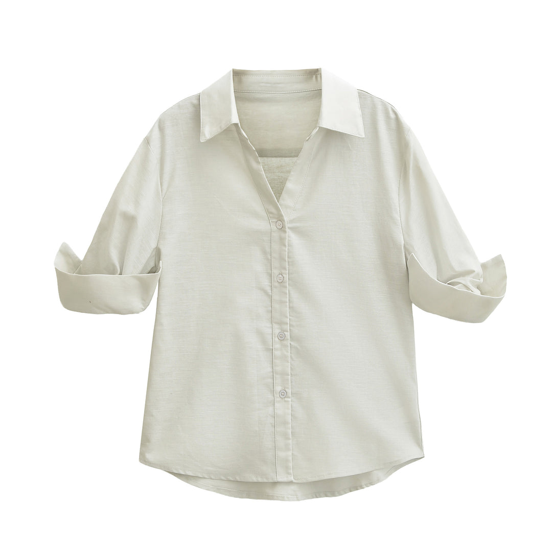 Women's Lightweight Oversized Linen-look Blouse with Kent Collar and Roll-up Sleeves Amarae