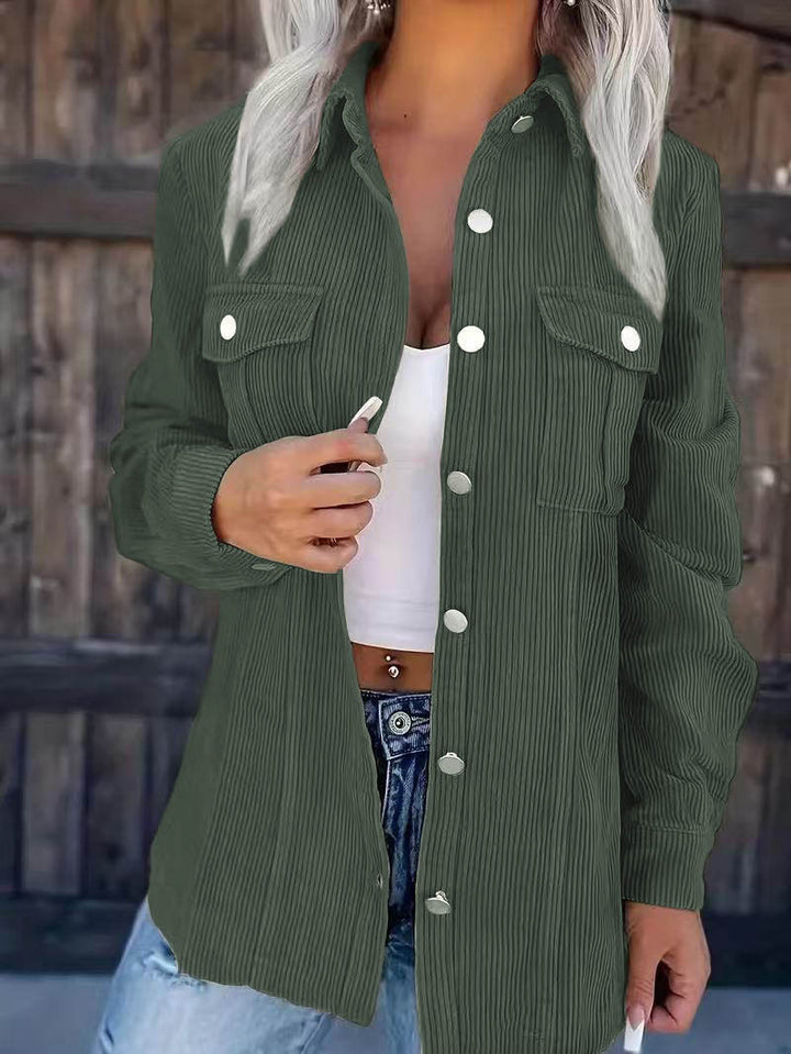 Fashionable women's blouse with stripes and button details Lune London