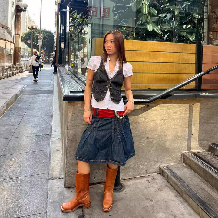 Women’s denim vest with fine button details and practical pockets Lune London