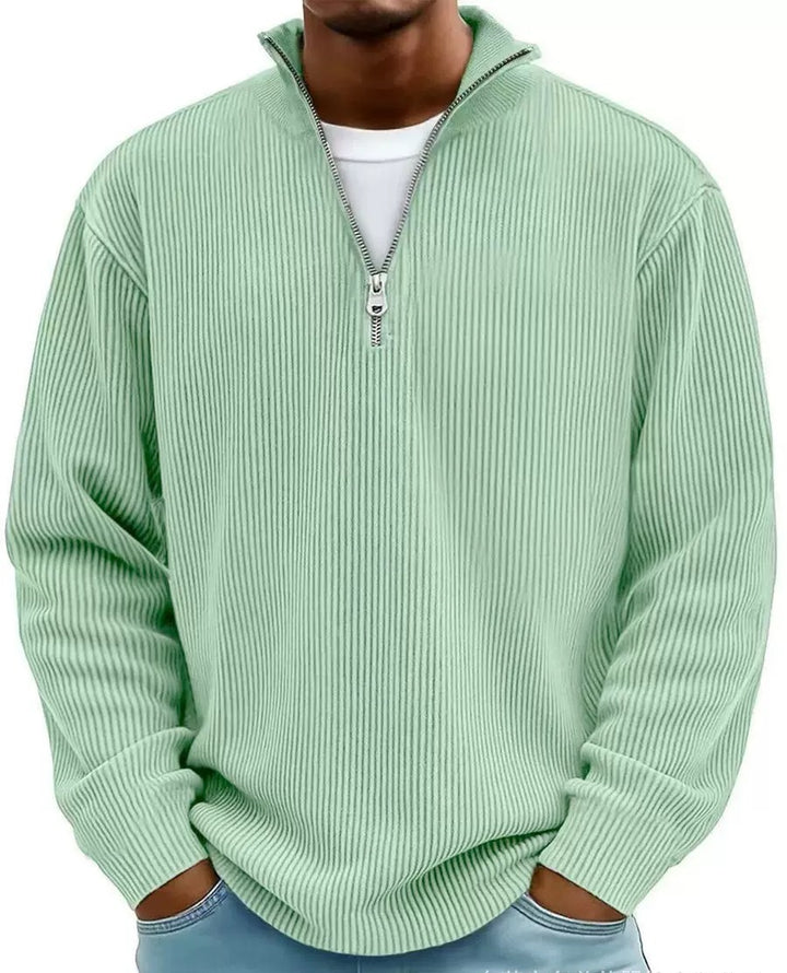 Men's ribbed knit pullover with half-zip and stand-up collar Amarae