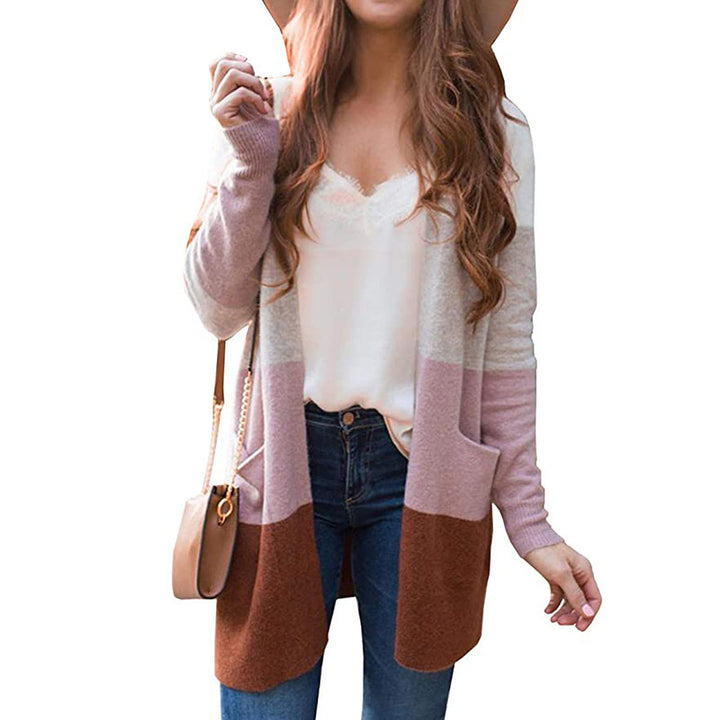 Womens knit jacket with color block design and practical pockets Lune London